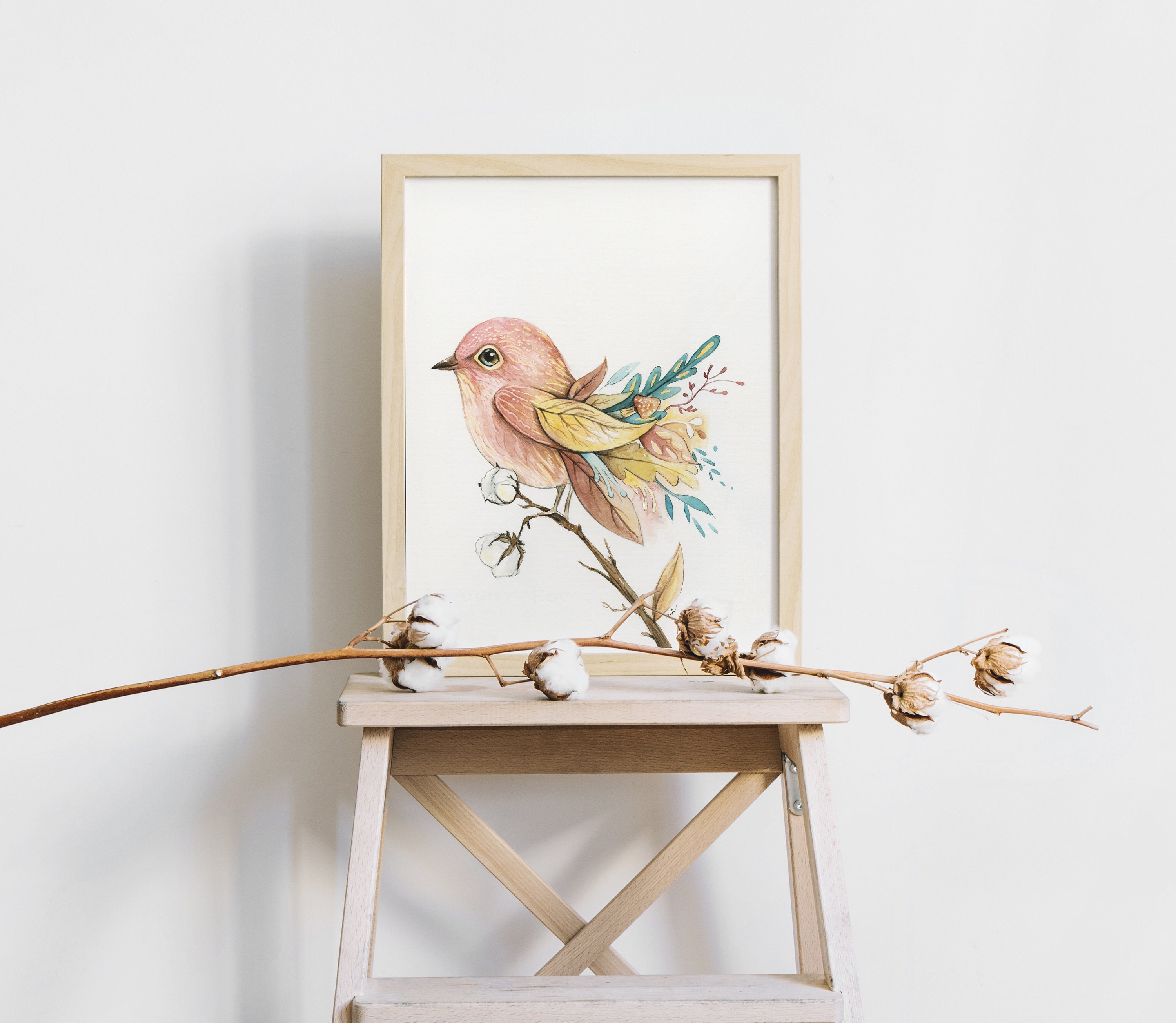 L'autocollant mural Prunes et oiseau, Mélanie Foster Illustrations