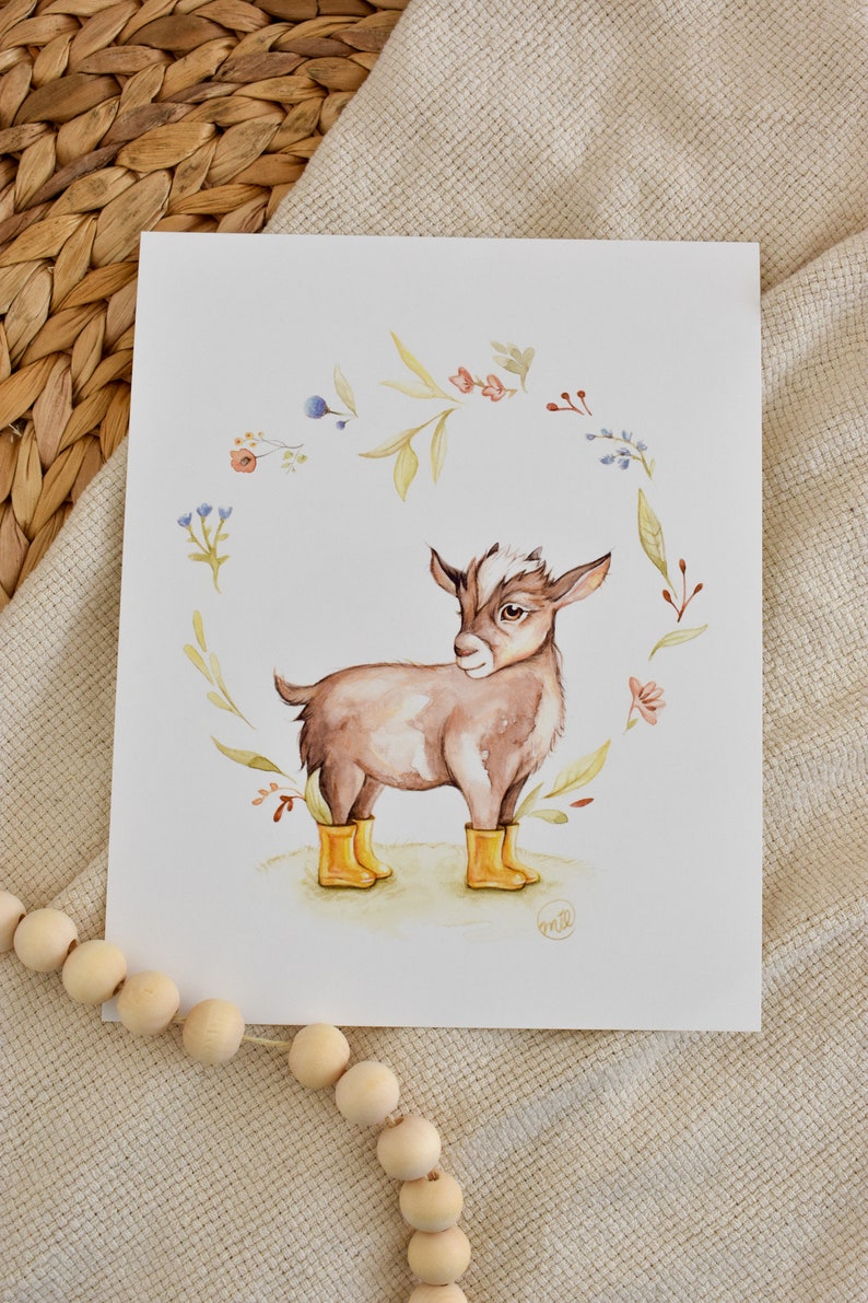 Poster of the goat in rain boots / spring summer / drawing goat / farm animal / farmhouse art / vintage art image 3