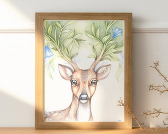 Affiche Portrait du cerf / fosterillustrations / colorpencildrawing / artprint spring collection / cerf illustration / deer illustration