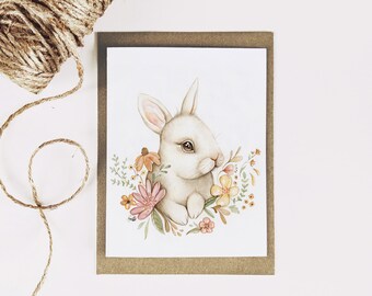 Carte de petit lapin blanc / carte de souhaits animal cute / cartes anniversaires / cartes pour paques / fosterillustrations / lapin mignon