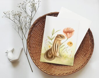 Affiche du tamia rayé / fosterillustrations / cute animal print / artprint spring collection / dessin petit suisse / affiche à encadrer
