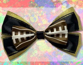 Black & Gold UCF Football Hair Bow – Game Day Spirit Bow, Sports Fan Accessory, Handmade Clip