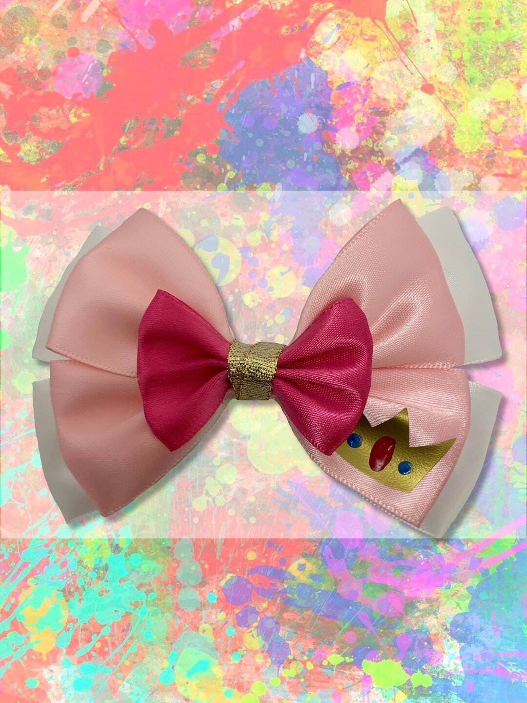 Pear Bear Embroidered Bow Set Peach