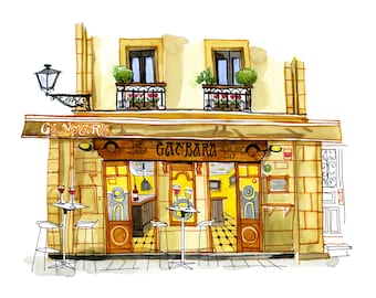 El regalo más considerado: una ilustración original de su restaurante favorito 11x14&quot;