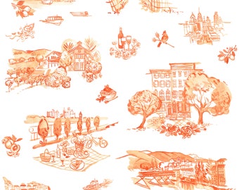 Custom hand painted toile in one color tonal