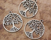 10 Round Tree Charms Tree Pendants Antique Tibetan Silver 25 mm