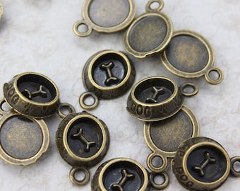 Dog Food Bowl Antique Bronze Charms 9x20mm Set of 10 A1197