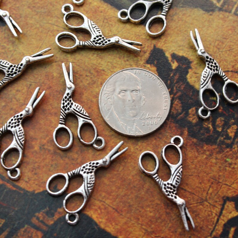 10 Bird Scissors Charms/pendants Antiqued Silverdouble Sided Etsy