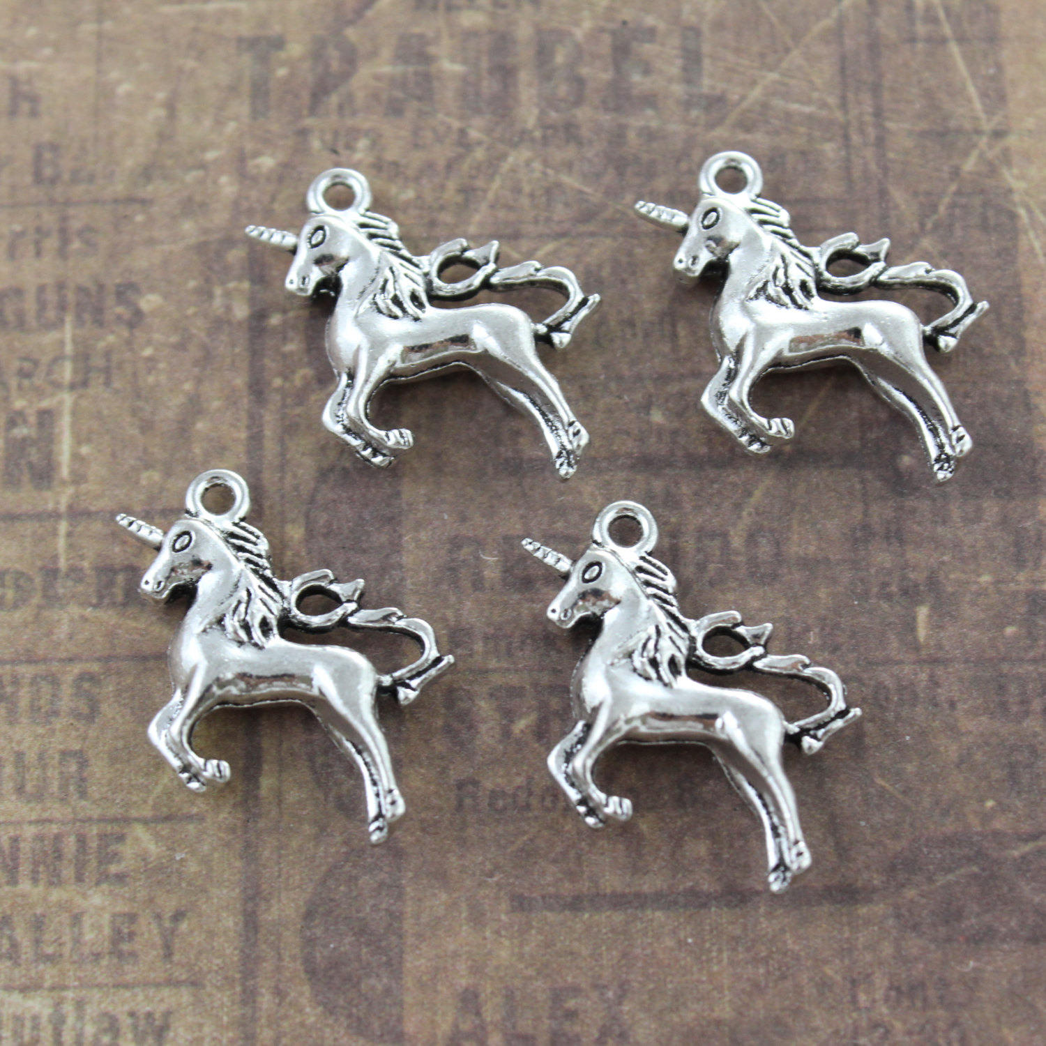 Unicorn Charms Unicorn Pendants  Antiqued Silver Tone 3D 20 x 25 mm