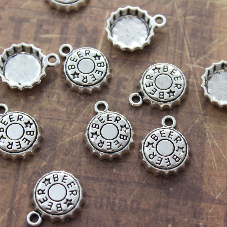 10 Beer Bottle Cap Charms Beer Bottle Cap Pendants Antiqued Etsy
