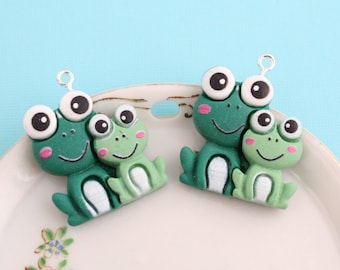 10Pcs Pink Green Cartoon Resin Frogs Flatback Buttons Cabochons for Crafts Decor 