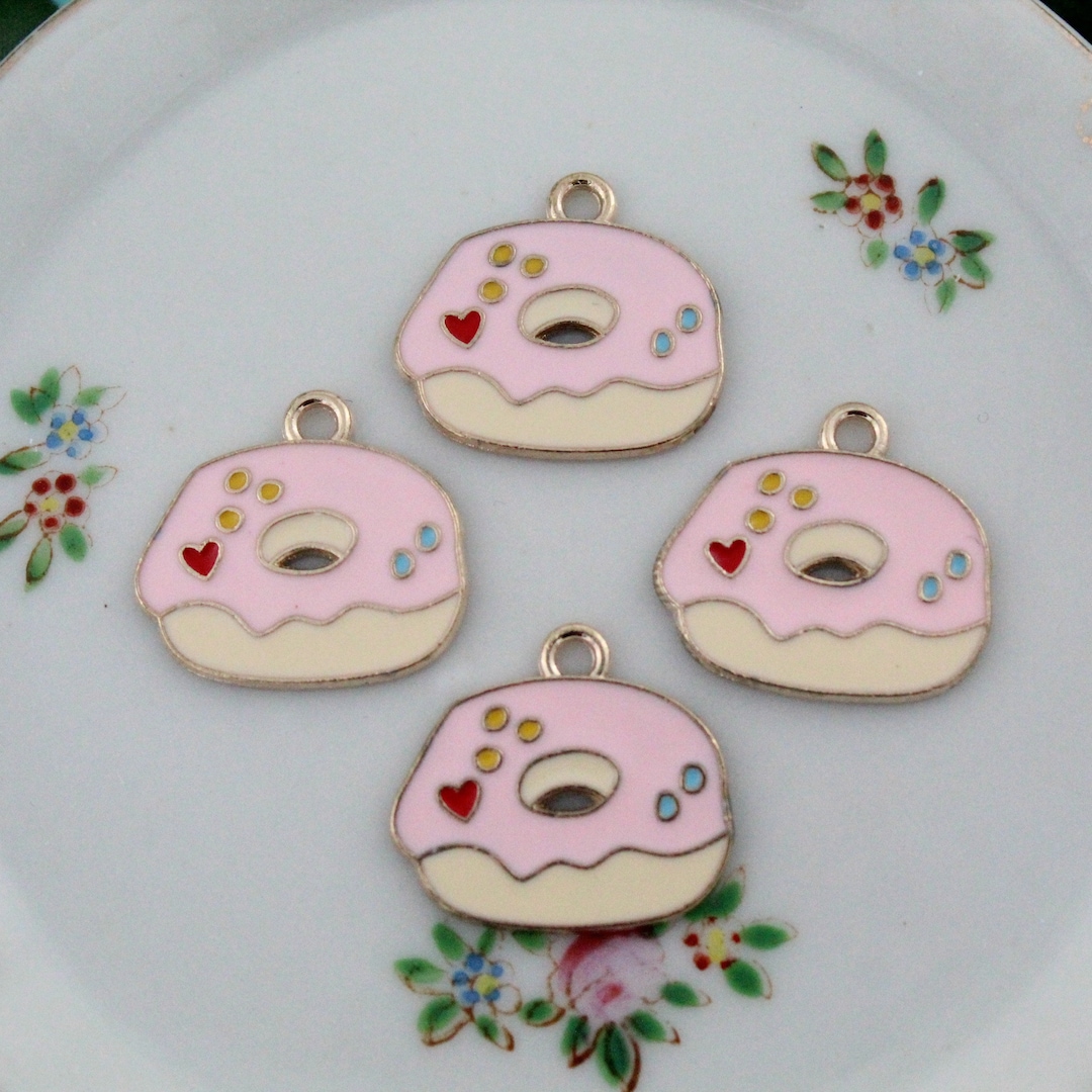Donut Gold Plated Enamel Charms Enamel Pendants Handmade DIY Jewelry