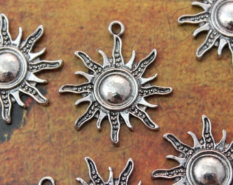 Sun Charms Sun Pendants Tibetan Antiqued Silver Tone charms 24 x 26 mm