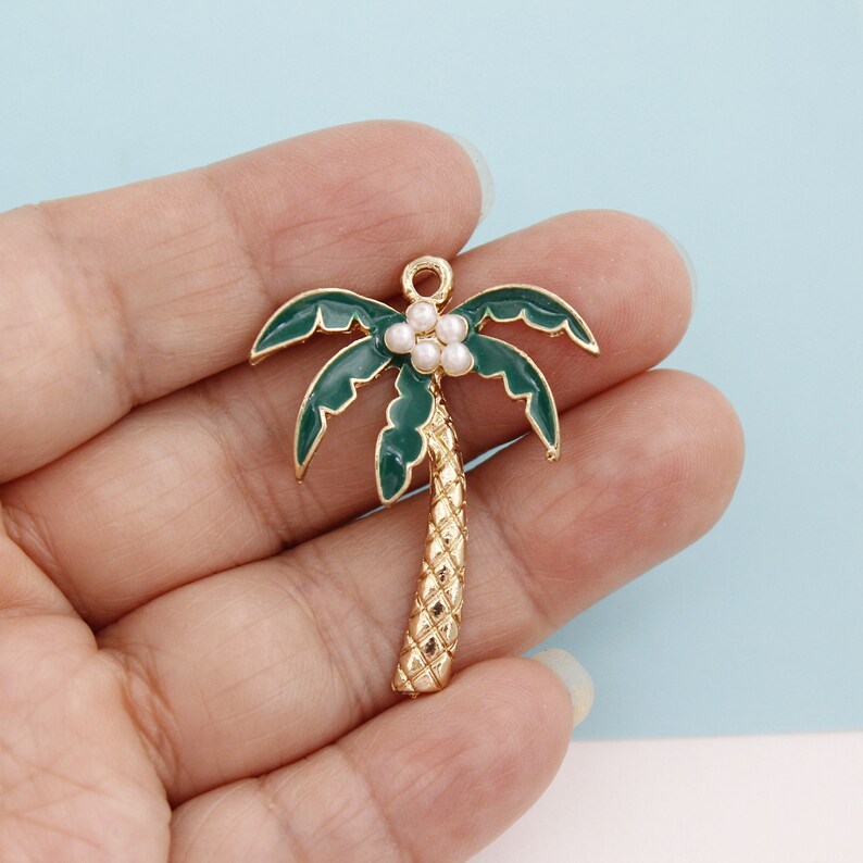 Enamel Gold Plated Charm Coconut tree Pendant Jewelry Making Small Pendants/1026 Enamel Gold Plated Charm Coconut tree Pendant Jewelry Making Small Pendants/1026