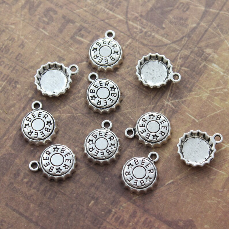 10 Beer Bottle Cap Charms Beer Bottle Cap Pendants Antiqued Etsy