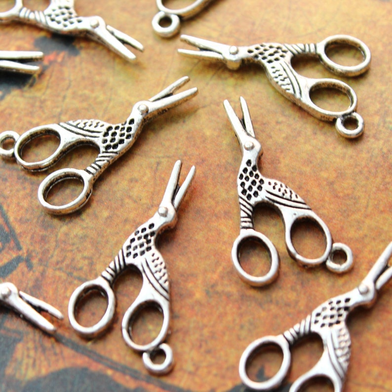 10 Bird Scissors Charms/pendants Antiqued Silverdouble Sided Etsy