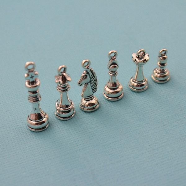 Chess Piece Charms Chess Pendants Antiqued Silver Double Sided 3D