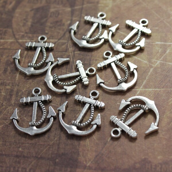 Bulk 40 Anchor Charms Anchor Pendants Antiqued Silver Tone Double Sided Wholesale Lot 20 x 20 mm