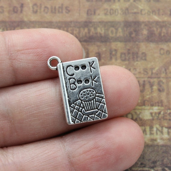 Cook Book Charms Cook Book Pendants Antiqued Silver Tone 12 X 