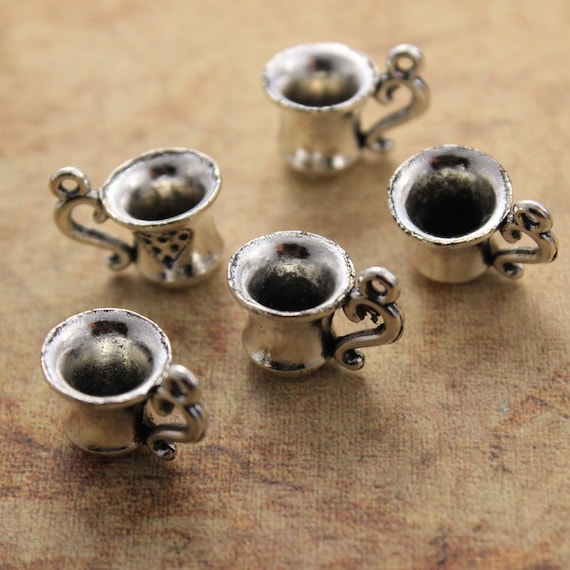 5 x Tibetan Silver TEA BAG CUP OF TEA 3D Charms Pendants Beads