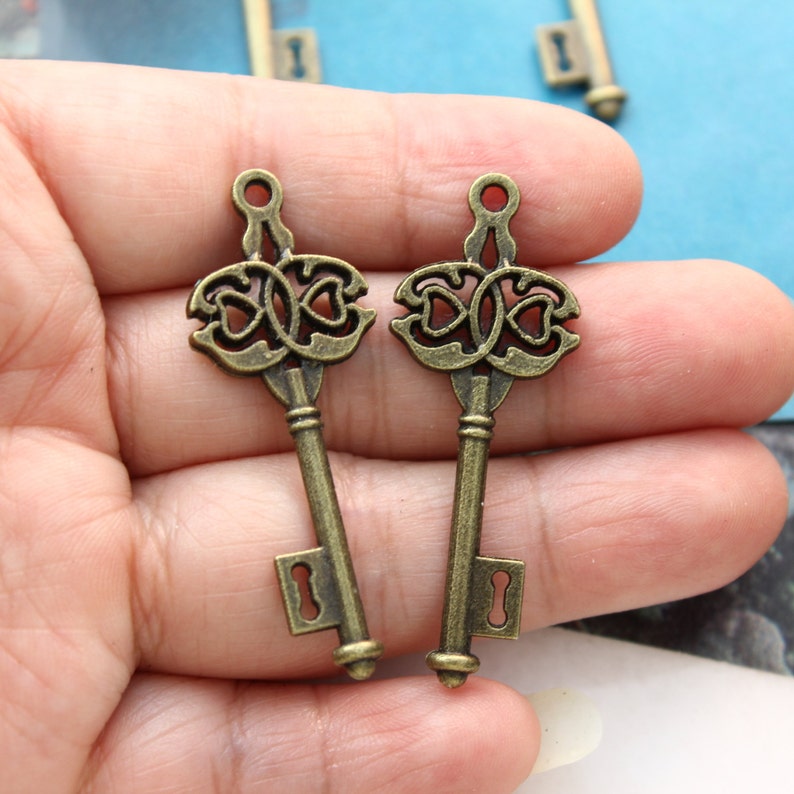 Key Charms Key Pendants Antique Bronze Tone Skeleton keys Double Sided 45 mm1 34 inches