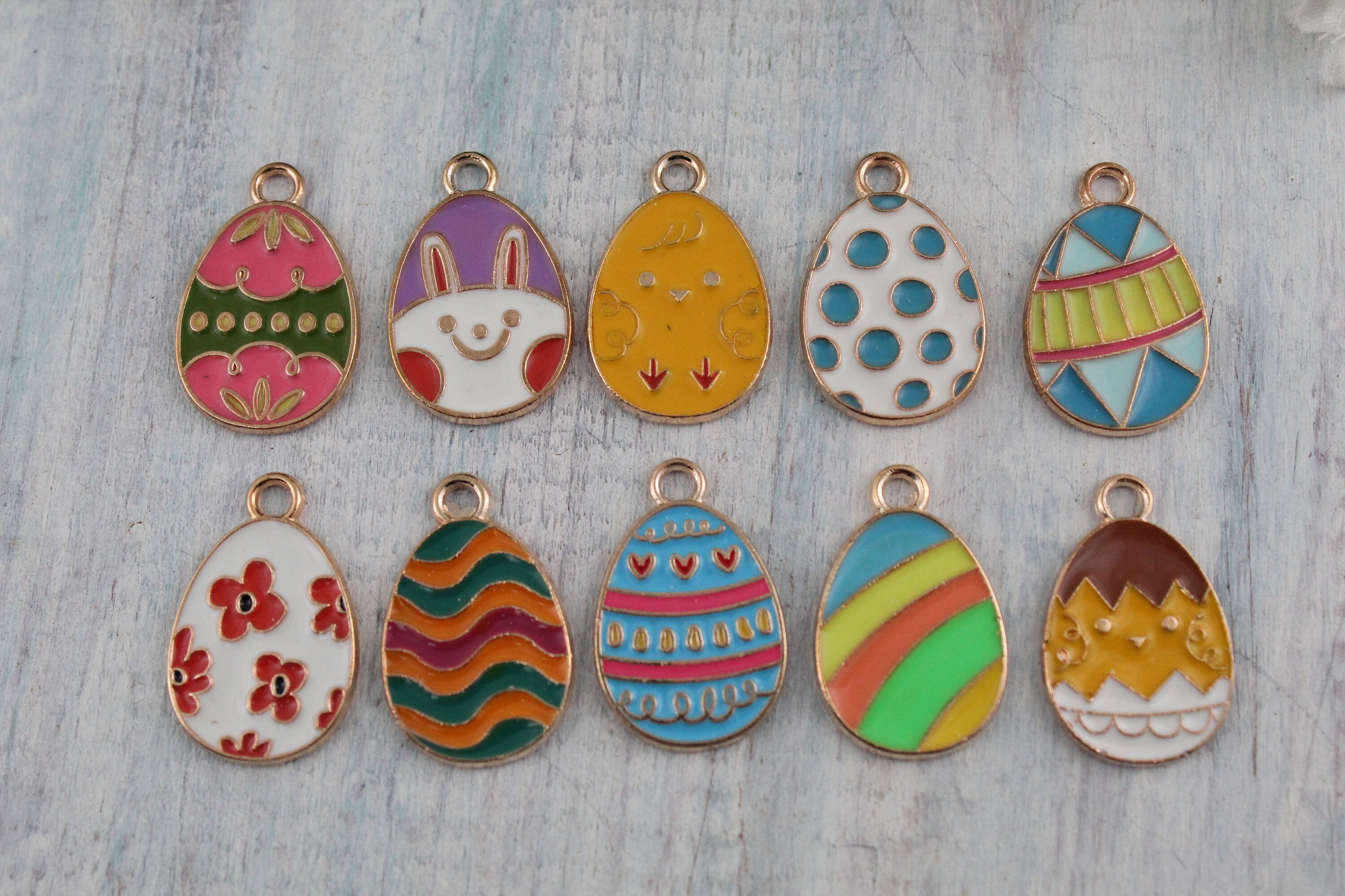 10pcs Kawaii Enamel Easter Egg Charms for Jewelry Making Drop