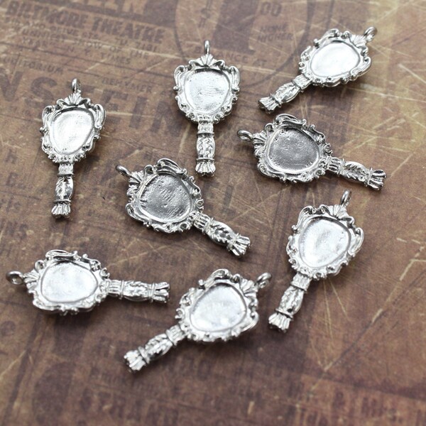 10 Mirror Charms Mirror Pendants Antiqued Silver Tone Double Sided  3D 13 x 27mm