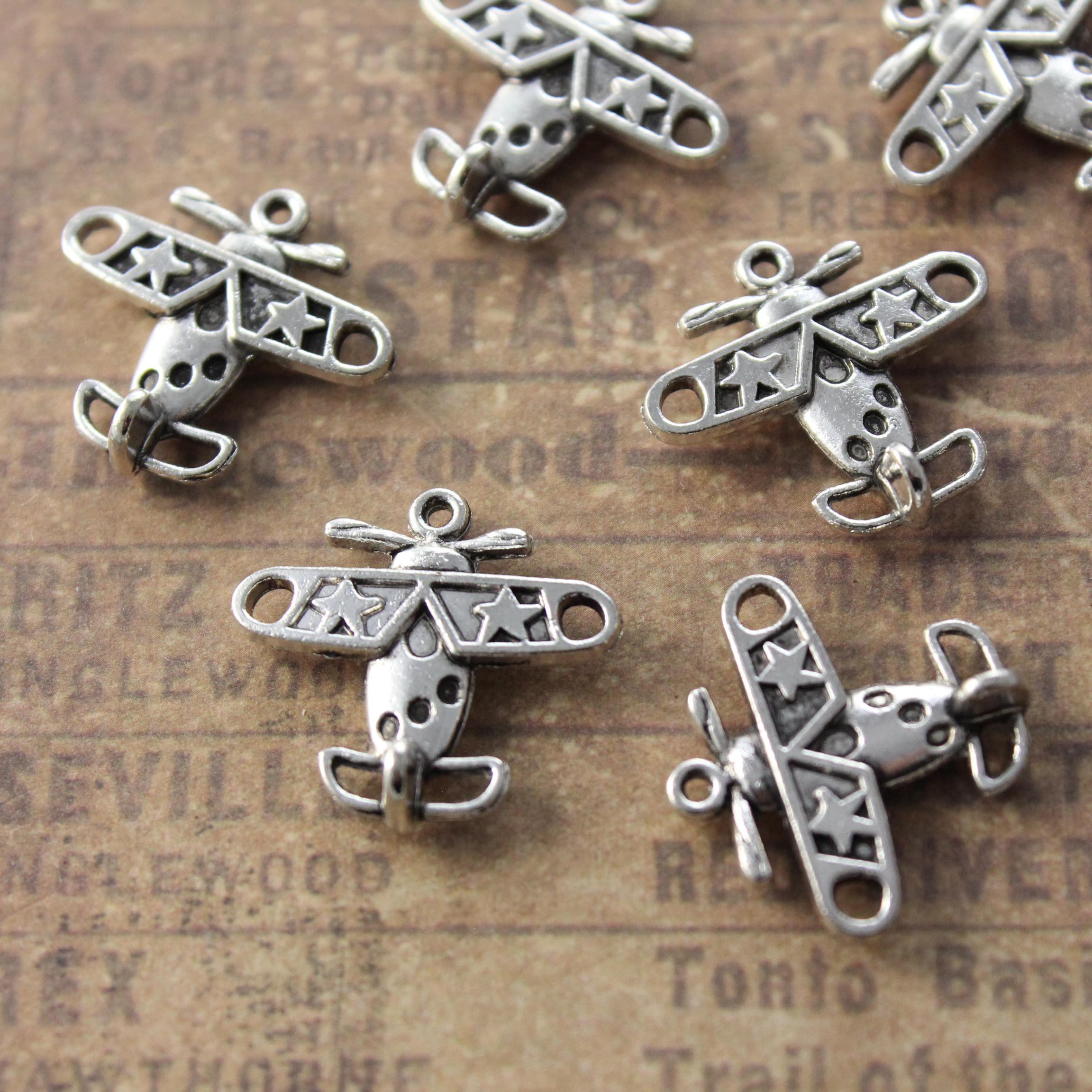 Airplane Charms Airplane Pendants Antiqued Silver Tone 3D 20 X Etsy