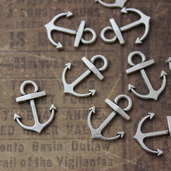 Bulk 40 Anchor Charms Anchor Pendants Antiqued Silver Tone Double Sided Wholesale Lot 15 x 13mm