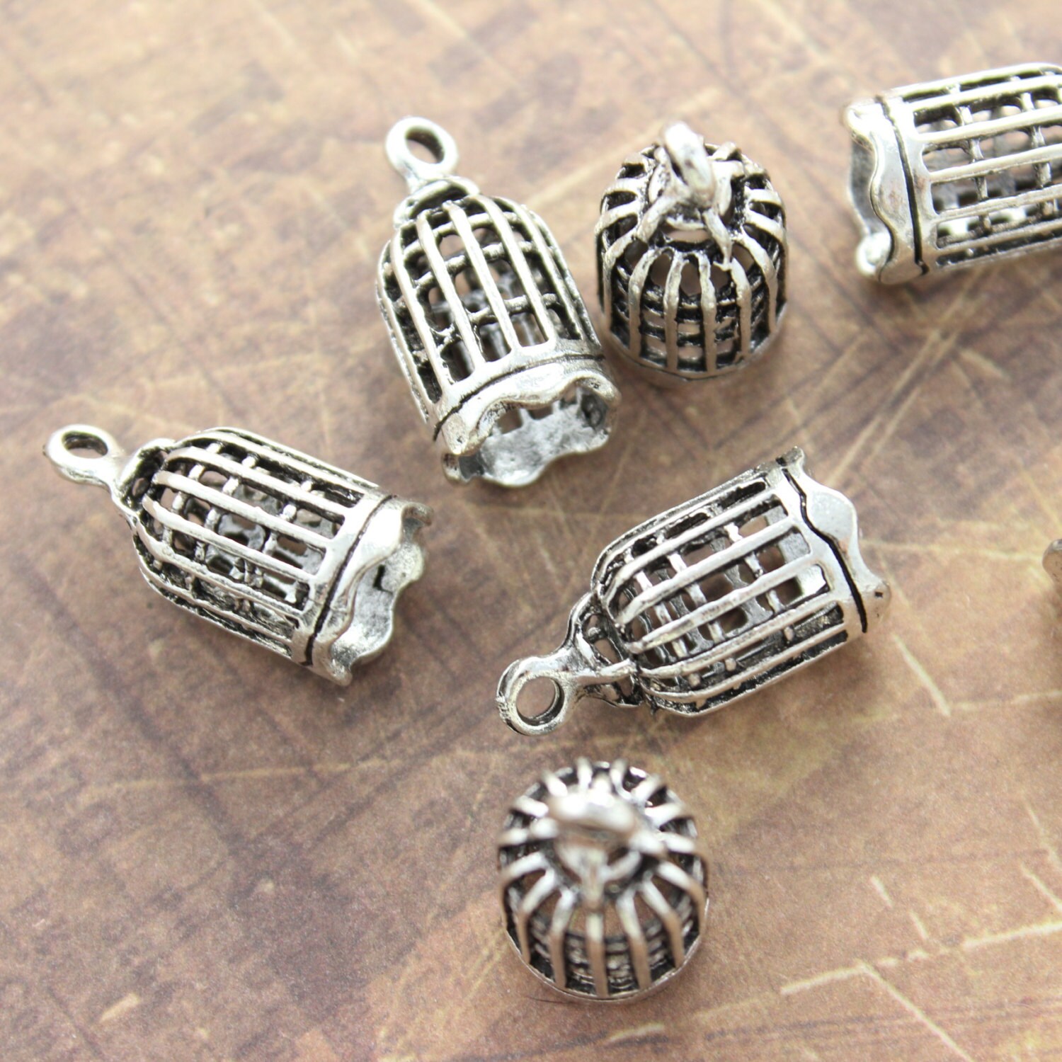 Birdcage Charms Bird House Pendants Antiqued Silver Tone 3D 22 Etsy UK