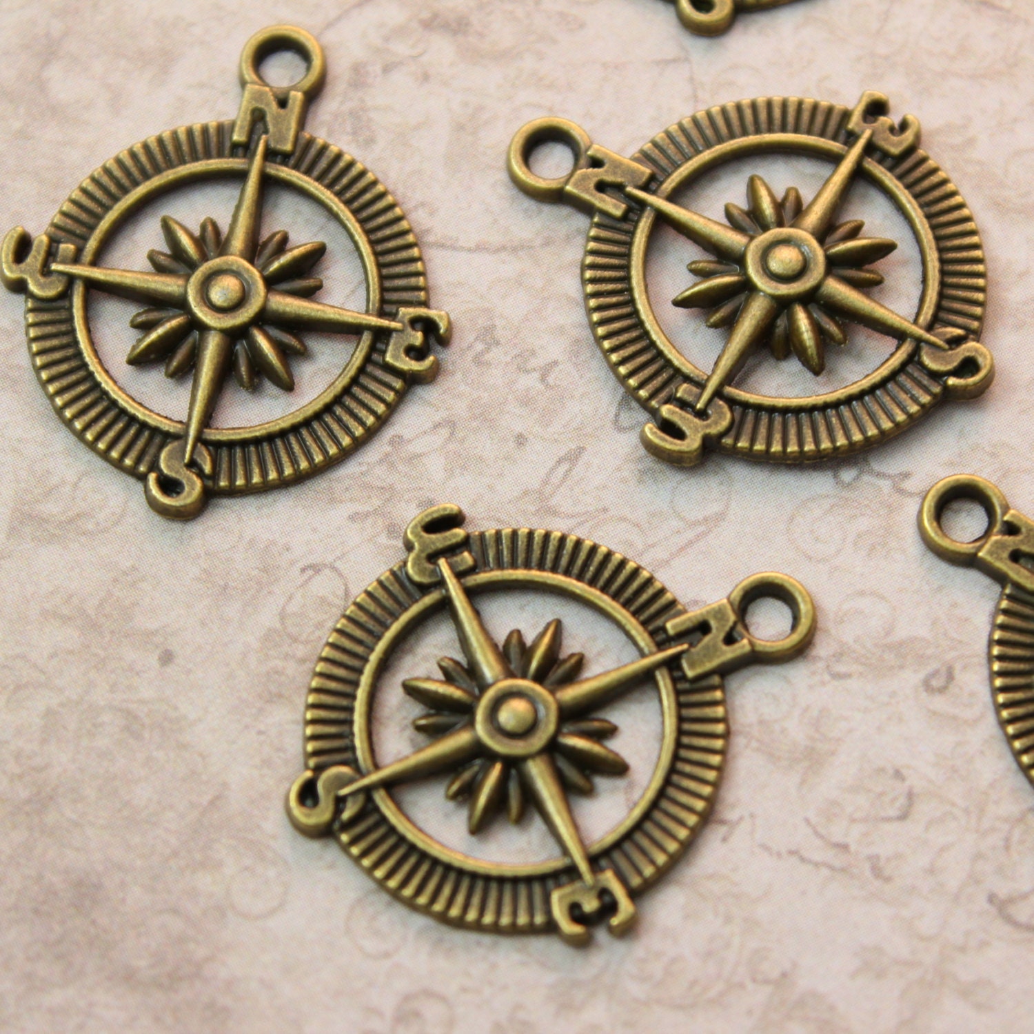 Bulk 30 Compass Charms Compass Pendants Antiqued Bronze Tone Etsy