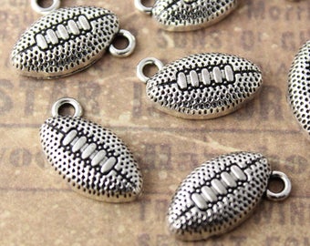 10 Football Charms Football Pendants Antiqued Silver Tone 17 x 10 mm