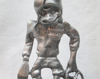 rare vintage monkey hero driver hotrod car hood ornament