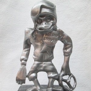 rare vintage monkey hero driver hotrod car hood ornament
