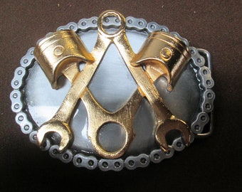 freemasons widows sons piston and wrench 24kt gold plated masonic belt buckle