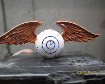 rare vintage von dutch flying eyeball hand painted hotrod car hood ornament