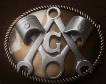 freemasons, widows sons, piston and wrench, masonic biker belt buckle
