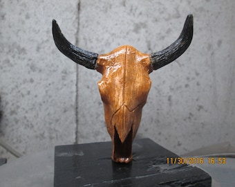 texas longhorn skull  hand painted hotrod car hood ornament