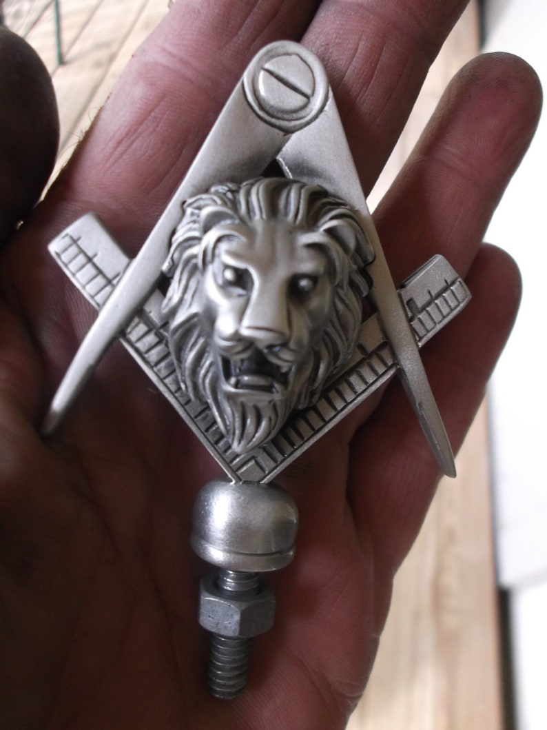 freemasons, lions grip, compass and square,masonic symbol, car hood ornament image 2