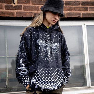 Gothic Moth || Pagan || Witchy || Snake || Moon Phases || Occult Hoodie