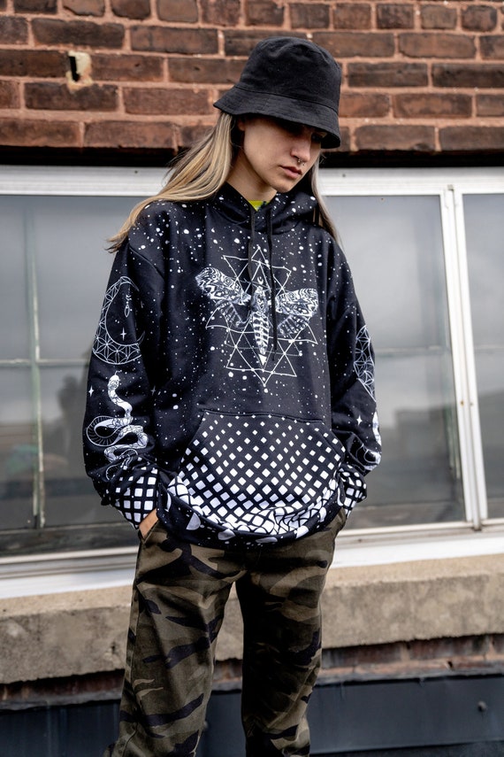 Gothic Moth || Pagan || Witchy || Snake || Moon Phases || Occult Hoodie