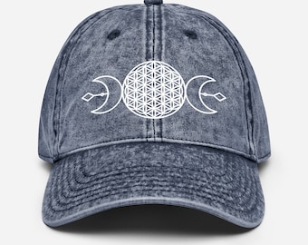 Flower of Life || Moon || Sacred Geometry Hat || Vintage Baseball Cap