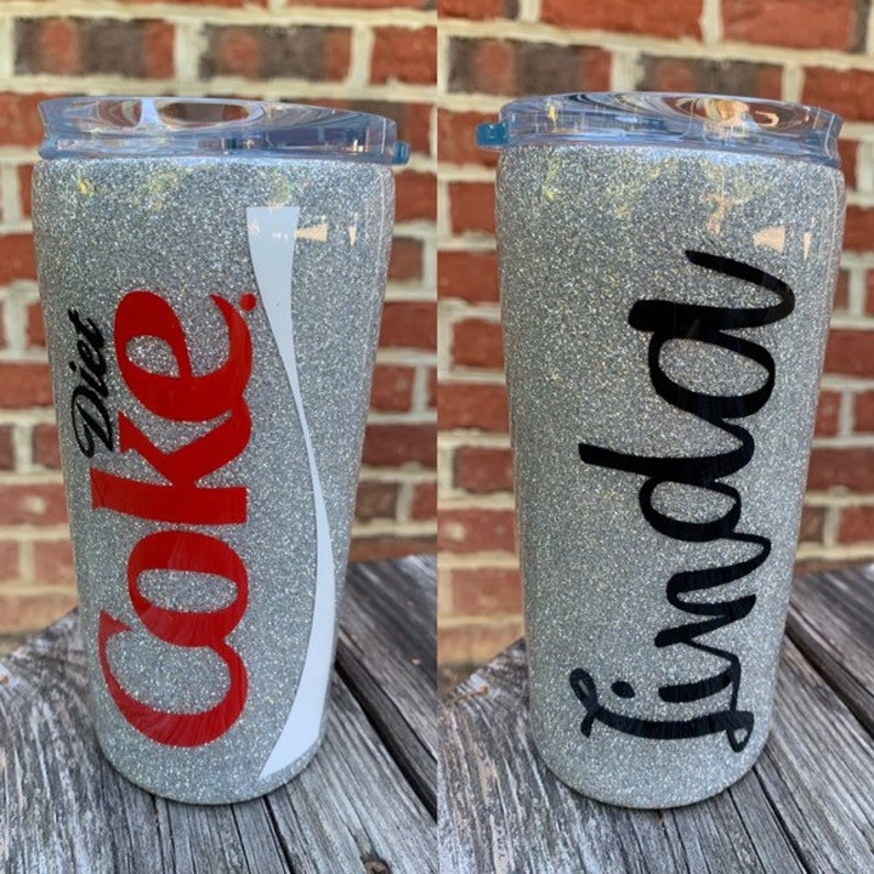 Personalized DIET COKE Inspired Glittered Tumbler
