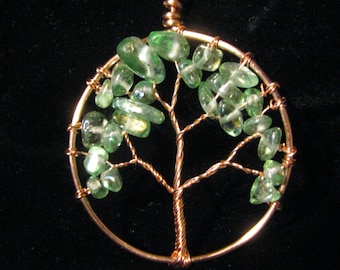 Tree themed wirewrapped pendant with glass beads