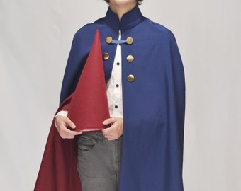 Red-lined Navy Blue Cape and Gnome Hat Combo