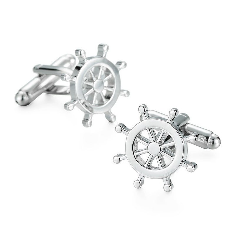 nautical cufflinks Silver Ship/'s Wheel Cufflinks gift for groomsmen gift for dad novelty cufflinks ship/'s steering wheel cufflinks