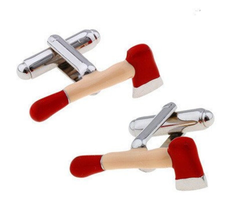 fireman cufflinks mens cufflinks novelty cufflinks cufflinks gift cufflinks set fire department cufflinks Red Fire Axe Cufflinks
