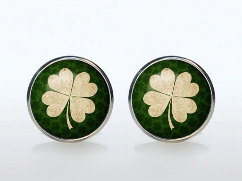 Irish 4-Leaf clover cufflinks with gift box Lucky Leaves Cufflinks