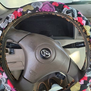 Hearts on Black Steering Wheel Cover, Valentines Gift, Metallic Gold, Gifts for Her, 100% Cotton, Washable, Custom Car Accessories