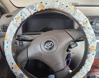 Funda para volante con diseño de gatos de Halloween, 100 % algodón, lavable, accesorio personalizado para coche